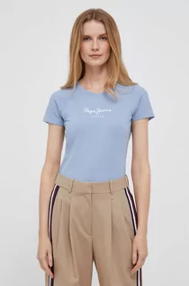 Koszulki sportowe damskie - Pepe Jeans t-shirt New Virginia damski kolor niebieski - grafika 1