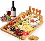 Deski do krojenia - DESKA DO SERWOWANIA SERÓW WĘDLIN PRZEKĄSEK PRZYSTAWEK Z NOŻAMI BAMBUSOWA - miniaturka - grafika 1