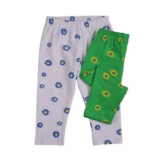 Legginsy - Legginsy 3/4 dziewczęce 2-pak, biało-zielone w margaretki, Tup Tup - grafika 1