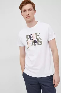 Koszulki męskie - Pepe Jeans t-shirt bawełniany ALEX kolor biały z aplikacją - grafika 1