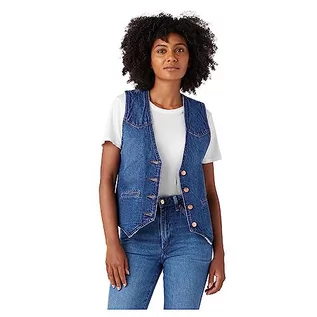 Kurtki damskie - Wrangler Damska kurtka Slim Vest Denim, Dark Wash, L - grafika 1