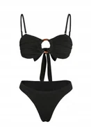 Stroje kąpielowe - STRÓJ KĄPIELOWY BIKINI DWUCZĘŚCIOWY Z OZDOBNYM KÓŁKIEM KOKARDA CZARNY M - miniaturka - grafika 1