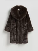 Płaszcze damskie - Reserved - Płaszcz z imitacji futra - ciemnobrązowy - miniaturka - grafika 1