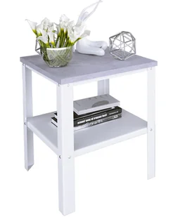 Nowoczesny stolik kawowy z półką biały + beton E2-A21 - Ławy i stoliki kawowe Nowoczesny stolik kawowy z półką biały + beton E2-A21 - Ławy i stoliki kawowe - miniaturka - grafika 1