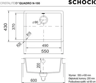 Zlew SCHOCK QUADRO N-100 ONYX  Cristalite - Zlewozmywaki - miniaturka - grafika 2