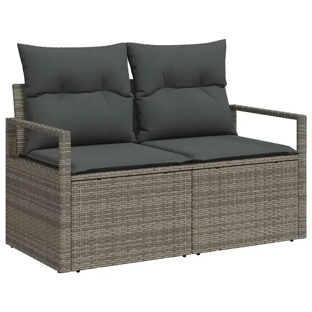 Zestaw Ogrodowy Sofa 4 Osoby Polirattan Szary 2-osobowa, Stół, Podnóżek