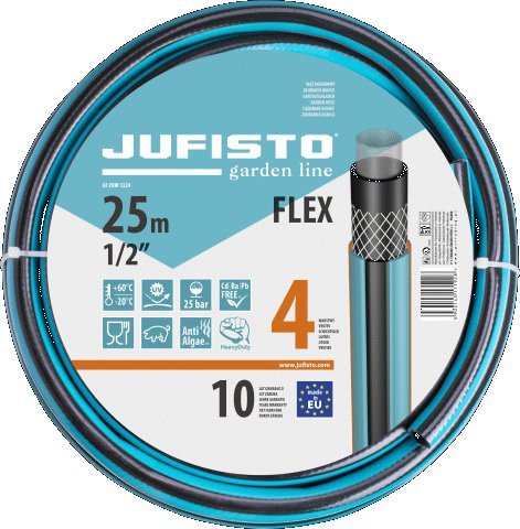 JUFISTO wąż ogrodowy 1/2'' 25m 4-warstwowy mocny wąż podlewanie ogród