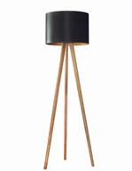 Lampy stojące - Drewniana Lampa Stojąca Podłogowa 150 Trójnóg Dąb Abażur Tkanina Do Salonu - miniaturka - grafika 1