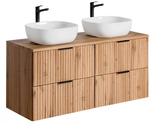 Szafka wisząca z blatem i umywalkami, Adel, 120x46x57 cm, dąb wotan, mat - Szafki łazienkowe - miniaturka - grafika 1