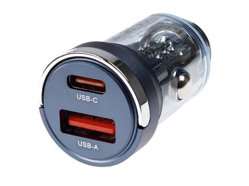 WAYME Ładowarka 12/24V, USB 18W + USB-C PD 33W, z pierścieniem, przezroczysta niebieska