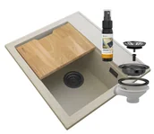 Zlewozmywaki - Granitan Foxal Beżowy Zlewozmywak Granitowy Syfon Czarny - miniaturka - grafika 1