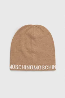 Czapki damskie - Moschino czapka wełniana kolor brązowy z cienkiej dzianiny wełniana - grafika 1