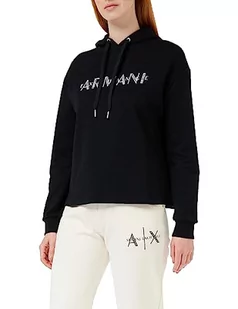 Armani Exchange Damska bluza z kapturem French Terry Armani Studded Logo, czarny, M - Bluzy damskie - miniaturka - grafika 1