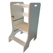 Krzesełka do karmienia - KITCHEN HELPER pomocnik kuchenny dziecięcy regulowany MDF naturalny do kuchni SOLIDNY biały SIMPLE - miniaturka - grafika 1