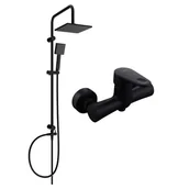 Baterie umywalkowe - Mexen Tord zestaw prysznicowy natynkowy z deszczownicą i baterią prysznicową Kama, czarny - miniaturka - grafika 1