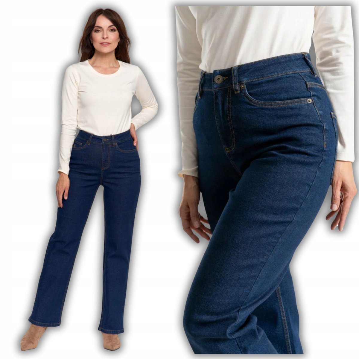 SPODNIE JEANSOWE DAMSKIE JEANSY PROSTA NOGAWKA STYLOWE KOMFORTOWE MORAJ L DARK BLUE