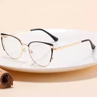 Okulary korekcyjne, oprawki, szkła - Damskie okulary kocie zerówki do komputera BLUE LIGHT 25158 Złoty/Czarny - miniaturka - grafika 1