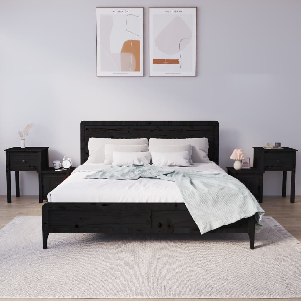 Szafki nocne 2 szt. czarne 79,5x38x65,5 cm lite drewno sosnowe