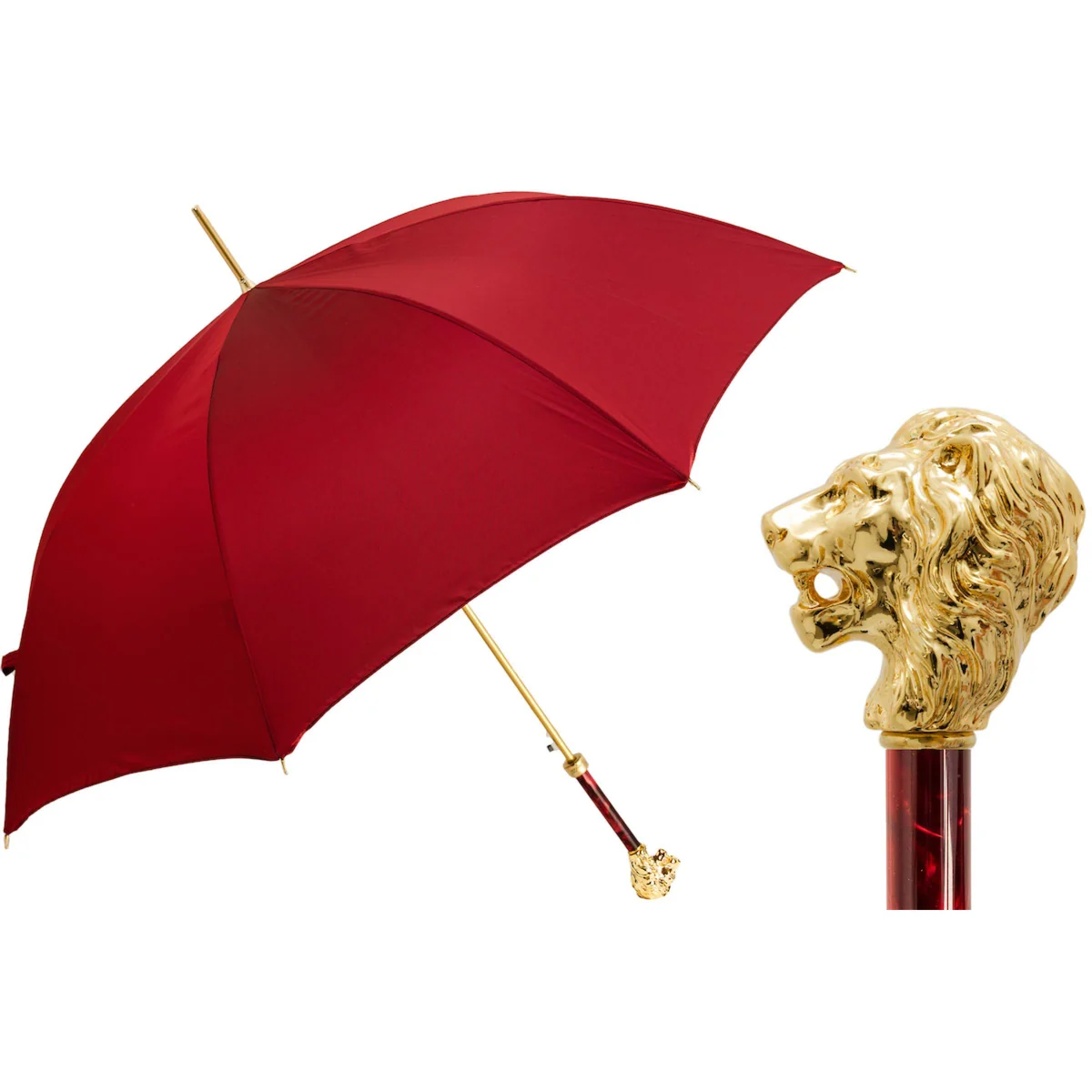 Luksusowy Parasol Czerwony Złoty Lew Pasotti Handmade Włochy Prezent
