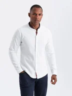 Koszule męskie - Męska koszula bawełniana SLIM FIT biała ze stójką V1 OM-SHCS-0178 rozm. XXL - miniaturka - grafika 1