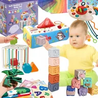 Zabawki sensoryczne - Zestaw zabawek sensorycznych 6w1 dla niemowląt Sorter Gryzak Chusteczki BOX - miniaturka - grafika 1