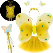 Stroje karnawałowe - Strój Kostium Motyl Skrzydła Wróżki Led Spódniczka Tutu Berło Żółty 98 134 3-9 L - miniaturka - grafika 1