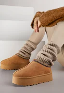 Śniegowce damskie - Brązowe Śniegowce z Ekozamszu na Platformie z Niską Cholewką z Ozdobnym Haftem Garvia - miniaturka - grafika 1