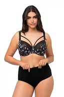 Biustonosze - Ulla Popken Damskie duże rozmiary plus size biustonosz z fiszbinami, ozdobne wstążki, koronka, miseczka C - F 810457, czarny, 85D - miniaturka - grafika 1