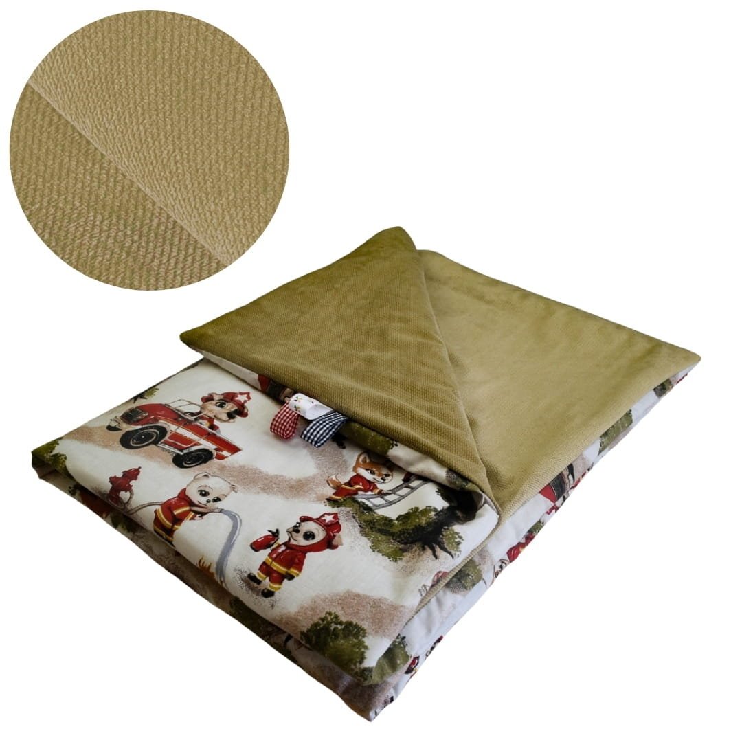 Kocyk Dziecięcy 75x100 Ocieplany Psi Strażak/Beż Bawełna/Velvet Polski Producent