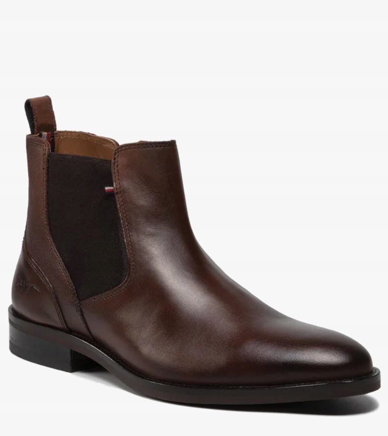 Botki męskie skórzane Tommy Hilfiger Signature Texture Chels Brązowy 43