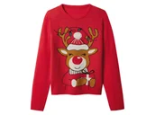 Swetry dla dziewczynek - esmara Sweter świąteczny dziecięcy z efektem LED (Czerwony, 134/140) - esmara® - miniaturka - grafika 1