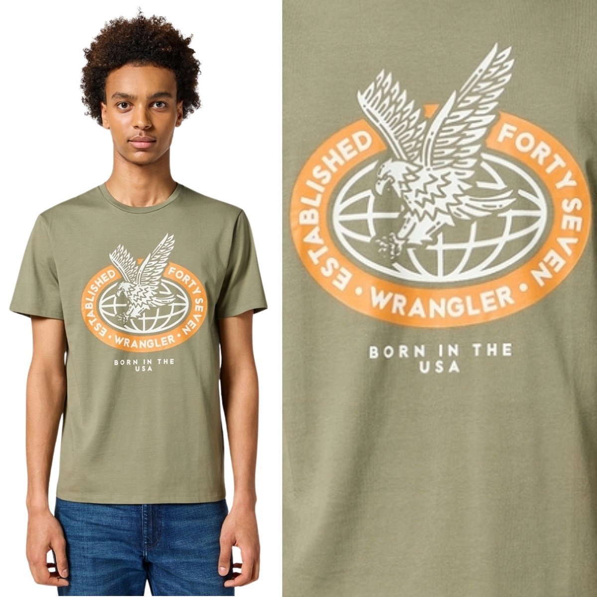 Wrangler AMERICANA TEE Olive T-Shirt zielona bawełniana koszulka nadruk M