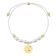 Bransoletki - Bransoletka sznurkowa białe perełki ze złotym medalikiem stal szlachetna Panna - Manoki - miniaturka - grafika 1
