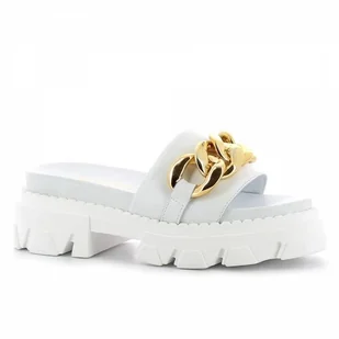 Białe klapki skórzane ze złotą ozdobą CARINII - Carinii - Klapki i japonki damskie - miniaturka - grafika 1