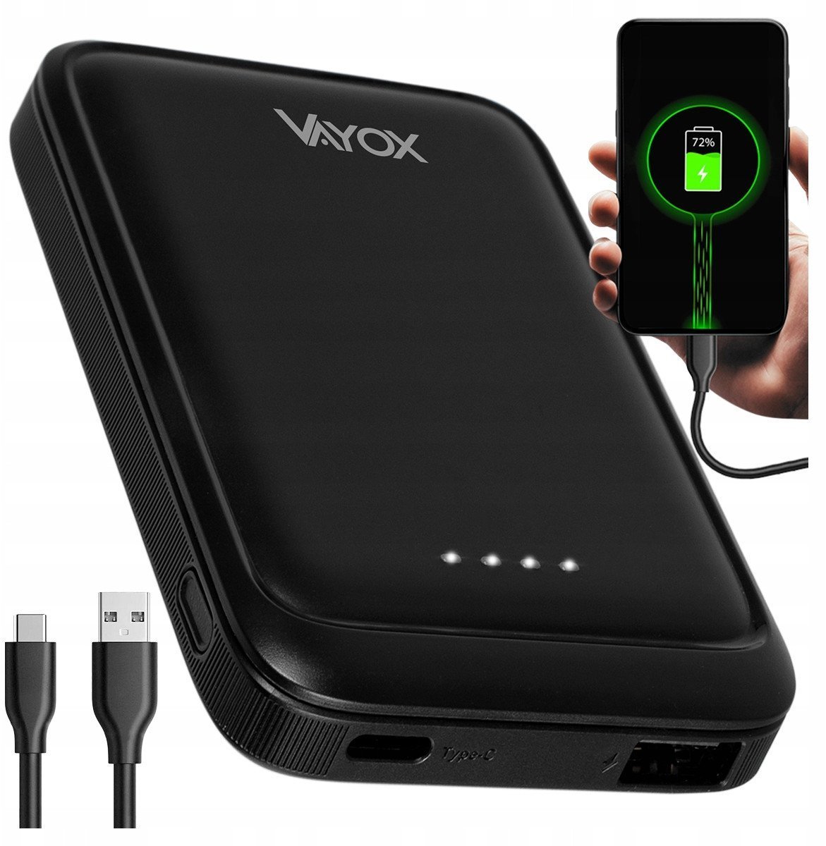 Power bank 5000 mAh wejście USB-C wyjście USB-A + USB-C 5V 2.1A czarny VA0339 Vayox