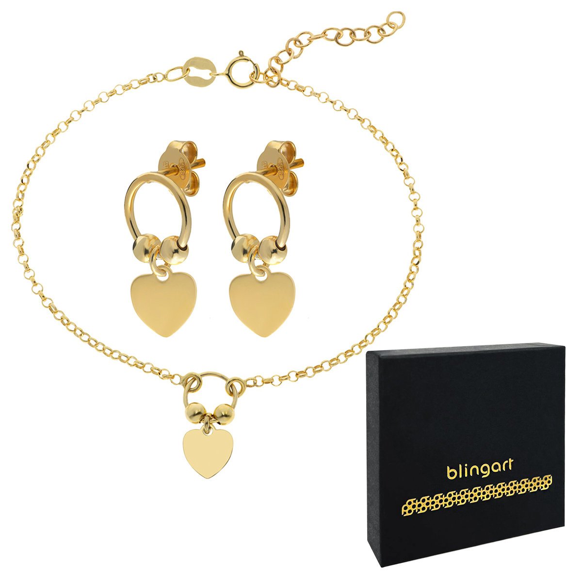 Komplet srebrny KOLCZYKI I BRANSOLETKA SERCE 925