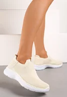 Buty sportowe damskie - Beżowe Elastyczne Buty Sportowe przed Kostkę Eowinnes - miniaturka - grafika 1
