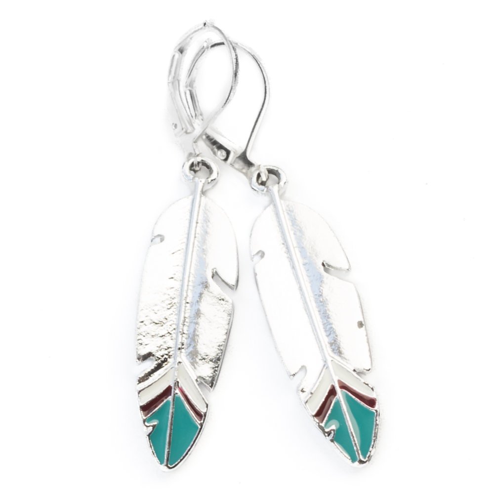 Kolczyki piórka, pióra, bigle angielskie, emalia kolczyki w stylu etno boho / JG. Projekt