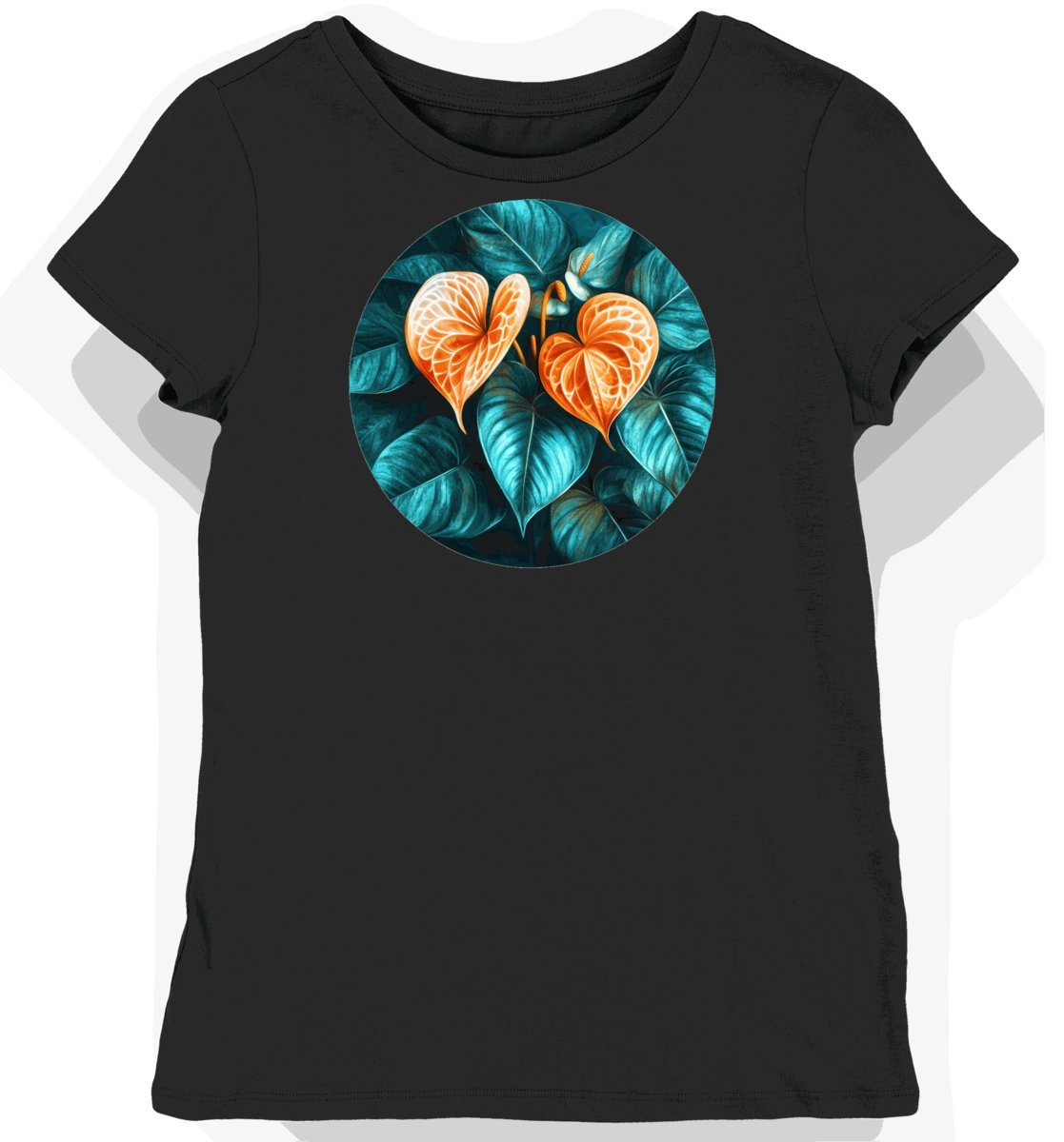 Koszulka damska czarna z grafiką tropikalnych kwiatów XL