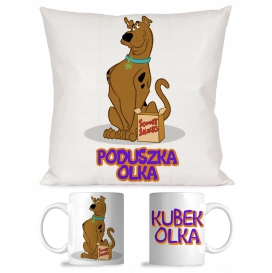 ZESTAW PODUSZKA + KUBEK Prezent SCOOBY DOO KUDŁATY BAJKA + IMIĘ 8