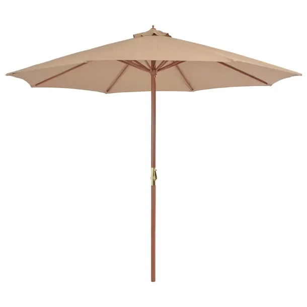 Drewniany parasol ogrodowy 300 x 250 cm szarobrązowy z mechanizmem korbkow