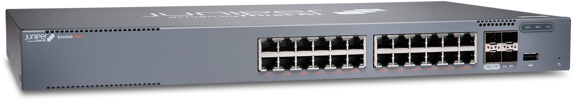 Switch Juniper EX4000-24P network connections Managed L2/L3 Gigabit Ethernet 10/100/1000 Support PoE 1U Gray
