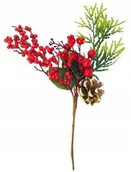 Sztuczne kwiaty - Gałązka Ozdobna Świąteczna Pik Do Dekoracji Czerwone Jagody Szyszka Stroik - miniaturka - grafika 1