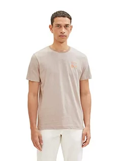 Koszulki męskie - TOM TAILOR T-shirt męski z nadrukiem, 31990 - białe paski Desert Fawn, XL - grafika 1