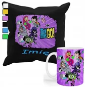 Gadżety dla niej i dla niego - Zestaw Kubek + Poduszka Z Poszewką- Prezent Dla Fana Młodzi Tytani + Imię - miniaturka - grafika 1
