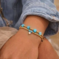 Bransoletki - Bransoletka podwójna Maya na czarnym sznurku z regulowanym zapięciem, ze stali 316L - miniaturka - grafika 1