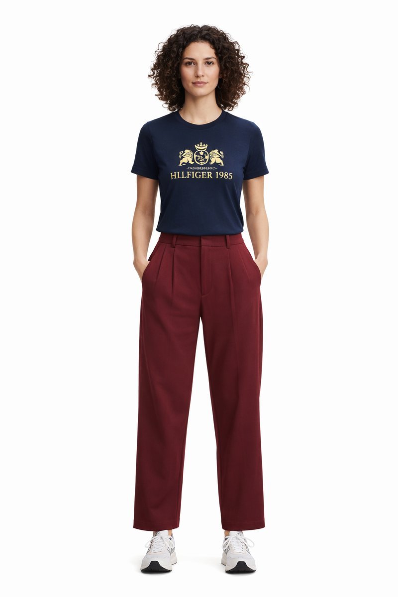 TOMMY HILFIGER GRANATOWY T SHIRT Z ZŁOTYM NADRUKIEM M I3A