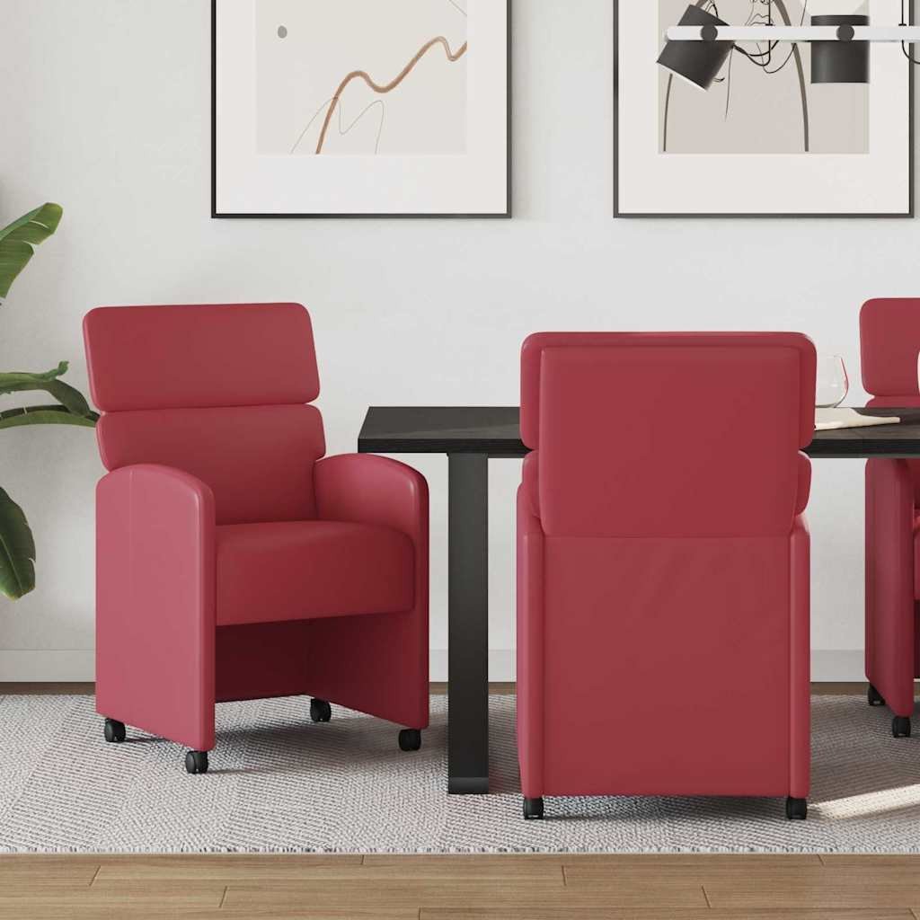vidaXL Krzesła jadalne krzesła na kółkach 2 pcs czerwone wino 58 x 65 x 98 cm