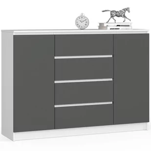 Komoda K 140 cm 2 drzwi 4 szuflady - biała-grafit szary - Komody - miniaturka - grafika 1