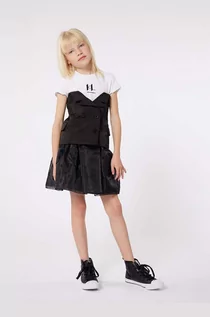 Sukienki i spódniczki dla dziewczynek - Karl Lagerfeld sukienka dziecięca kolor czarny mini rozkloszowana - grafika 1